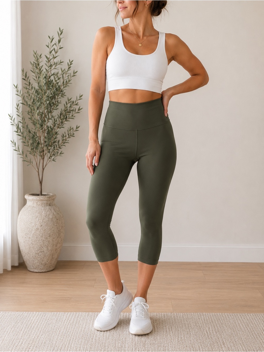 Lululemon High-Waist Olive Green Cropped Active Leggings